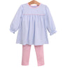 Trotter Street: Ellie Pants Set - Light Blue Stripe/Light Pink