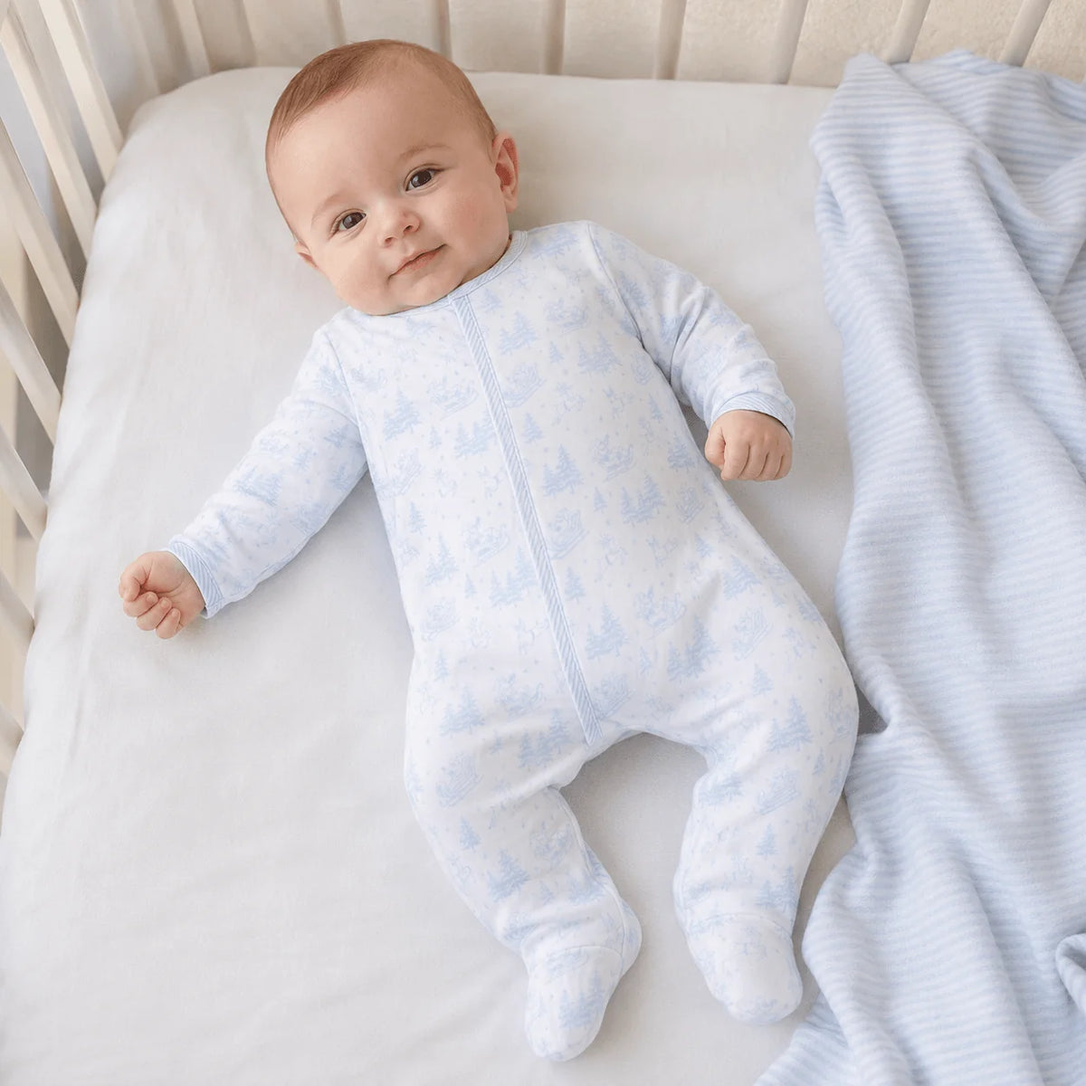 Magnolia Baby - Holiday Toile Footie - Light Blue
