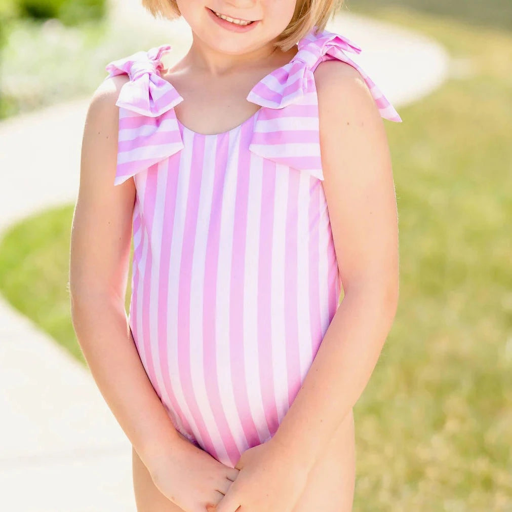 James & Lottie: Lucy One Piece Bow Swim - Pink Stripe – Lollipops ...