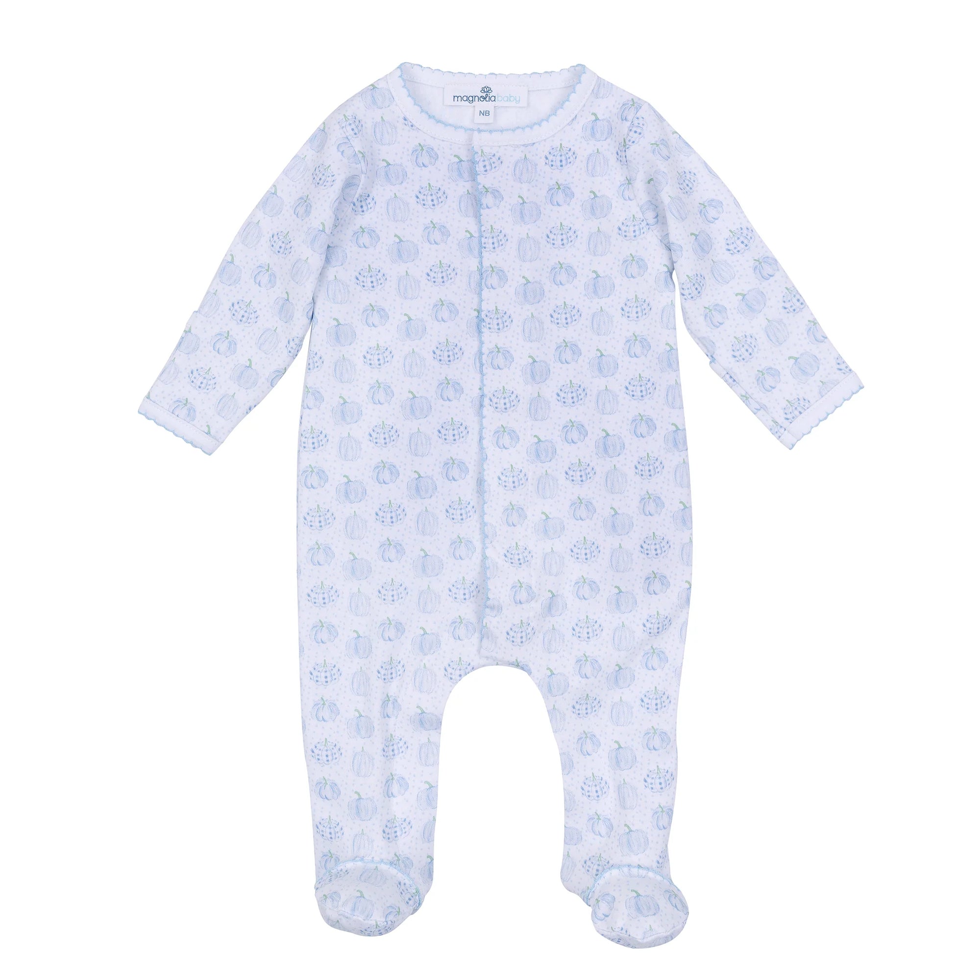 Magnolia Baby: Precious Pumpkins Printed Zipper Footie - Light Blue
