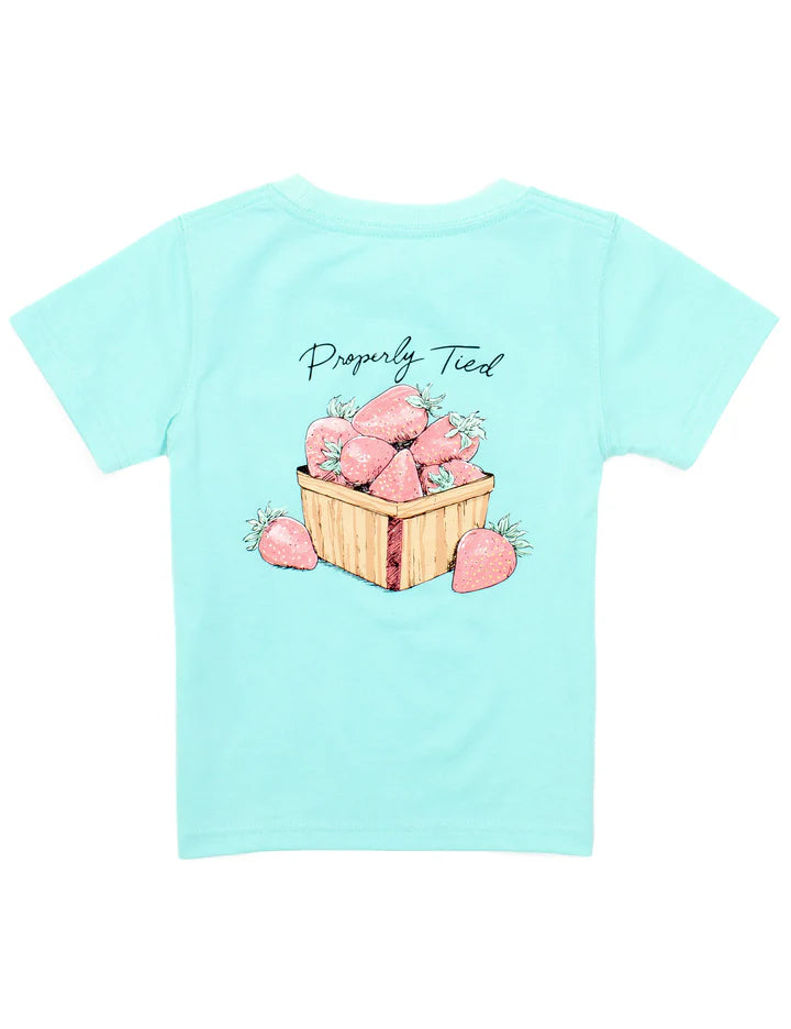 Properly Tied: Girls Strawberry Basket SS Seafoam