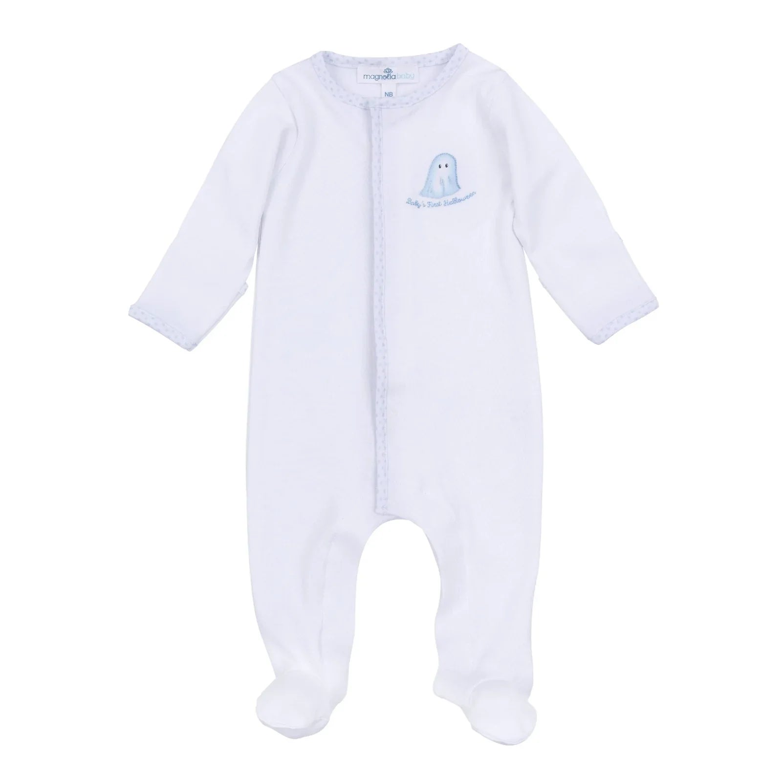 Magnolia Baby: Boo Crew! Applique Zipper Footie - Light Blue