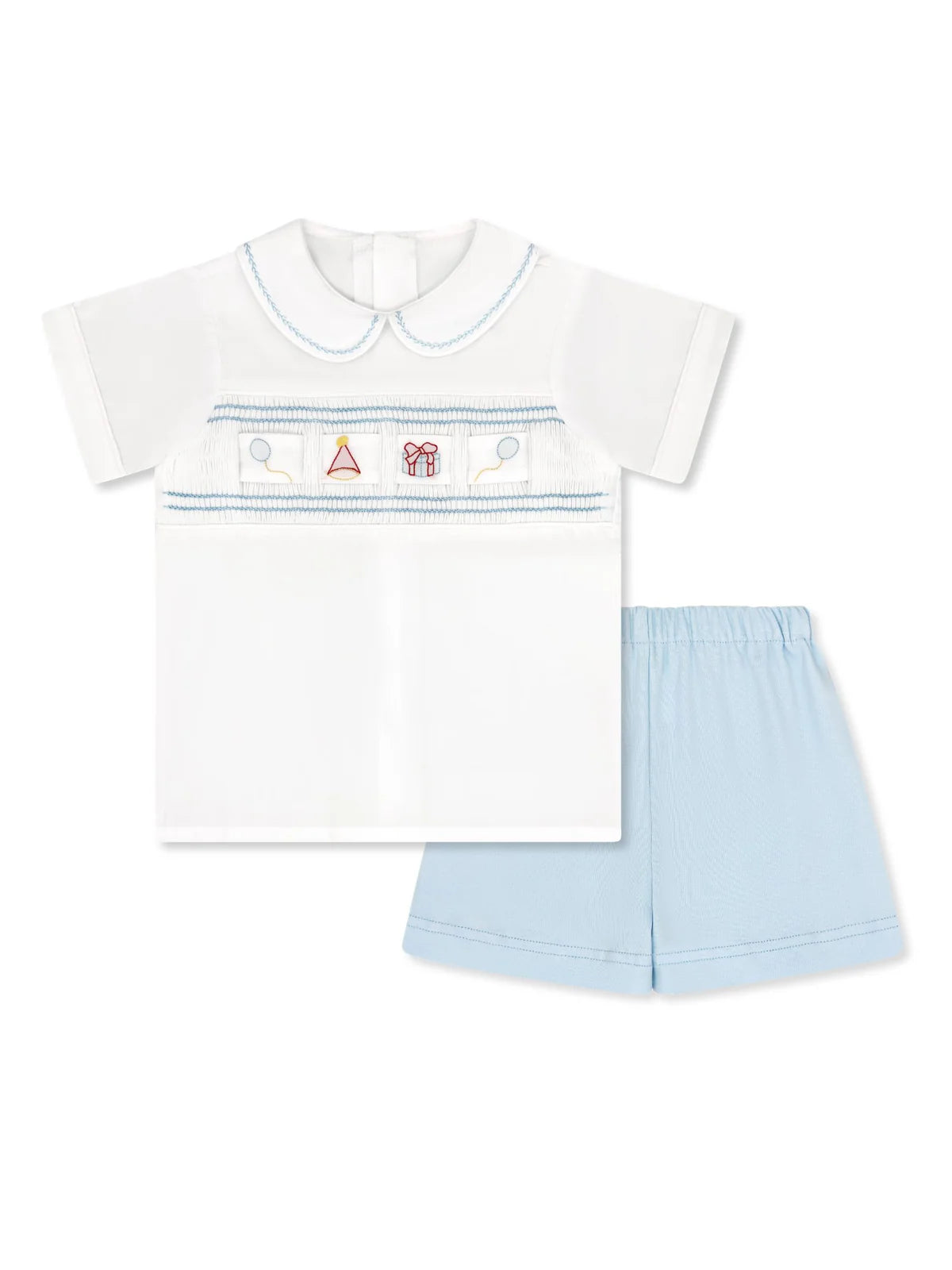 Lullaby Set: Noah Ribbon Short Set - Blessings White, Beaumont Blue