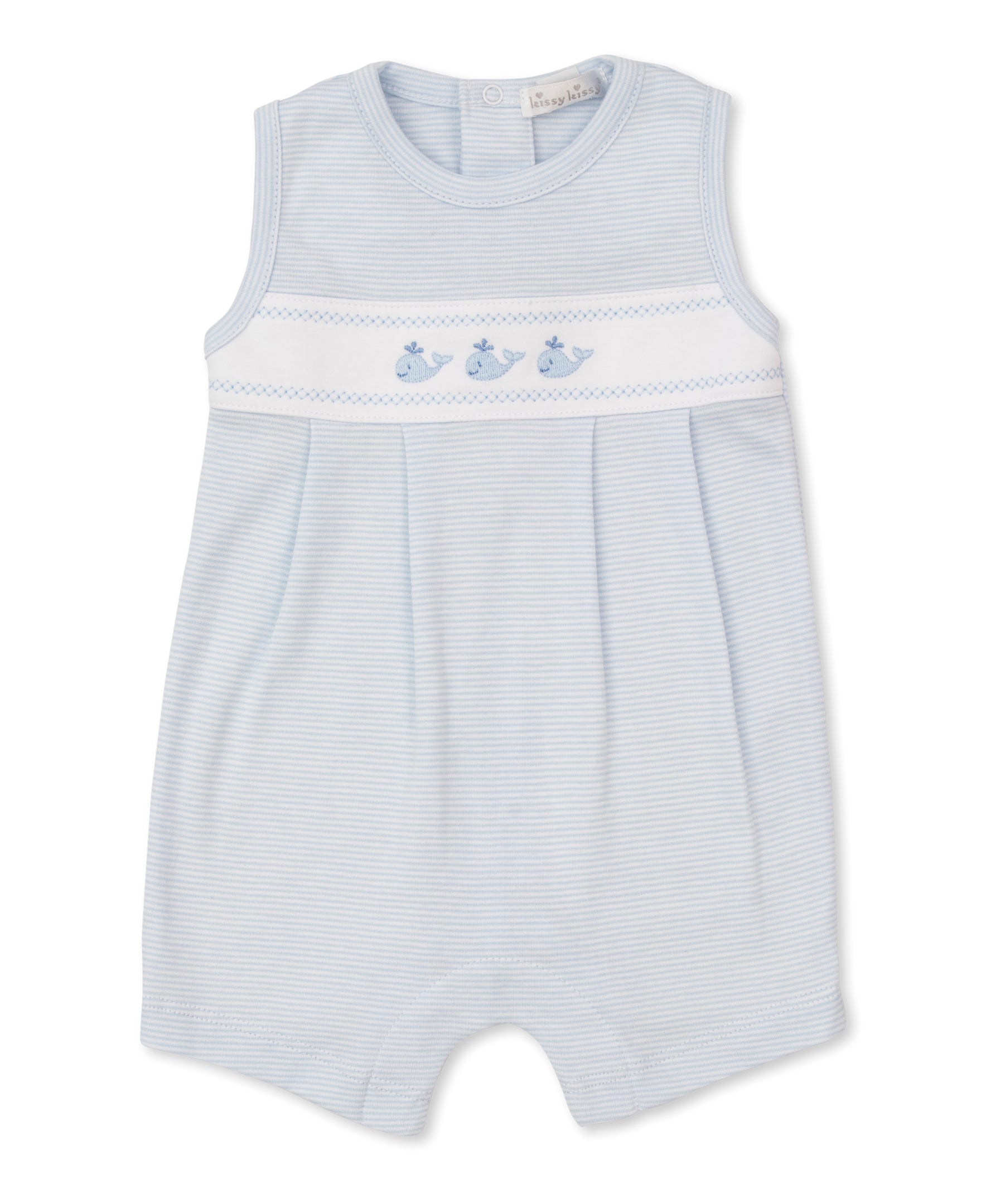 Kissy Kissy: Whales Sleeveless Playsuit- Stripe Light Blue