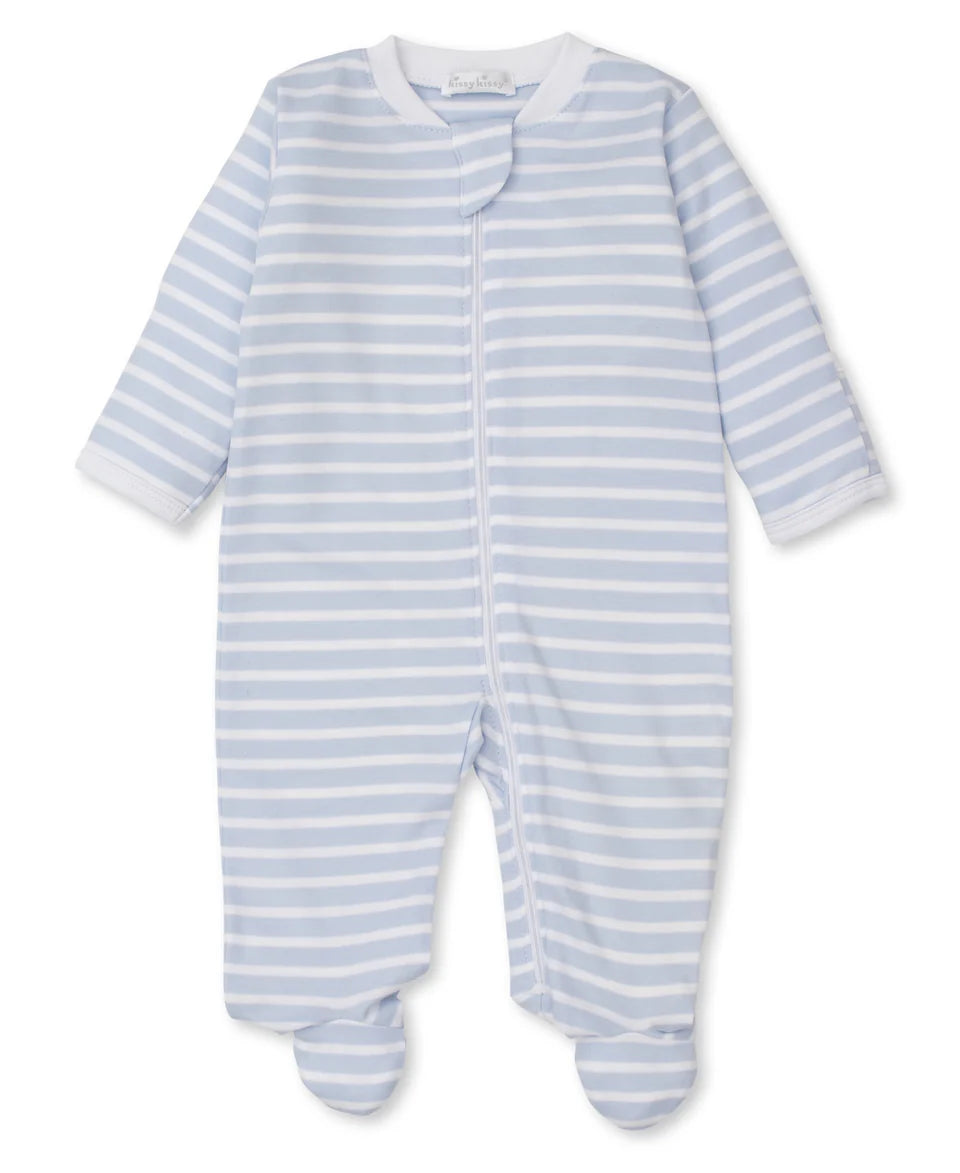 Kissy Kissy: PJS Team Stripes Footie W/Zip STR - Light Blue
