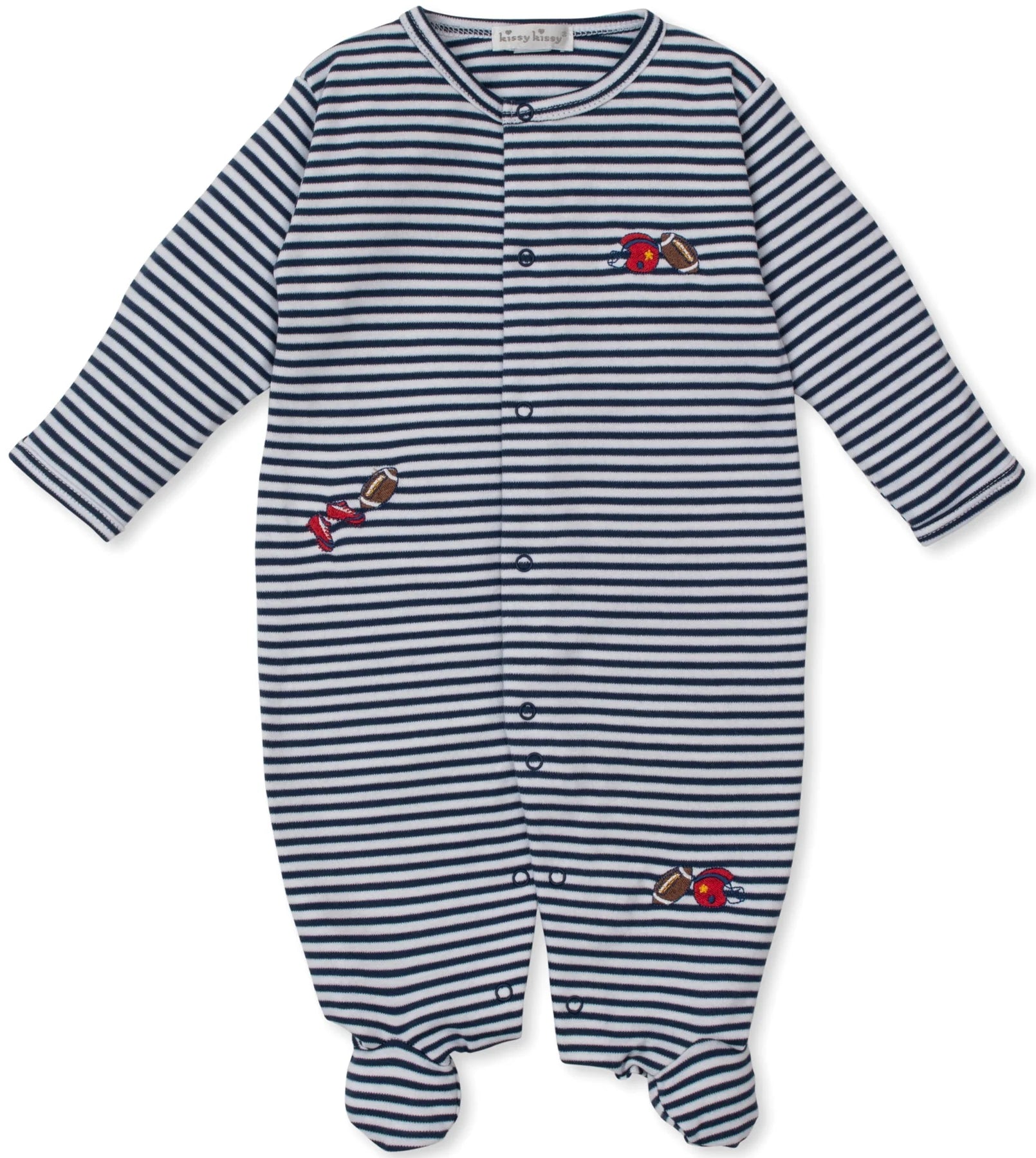 Kissy Kissy: Football Fever Stripe Footie - Navy