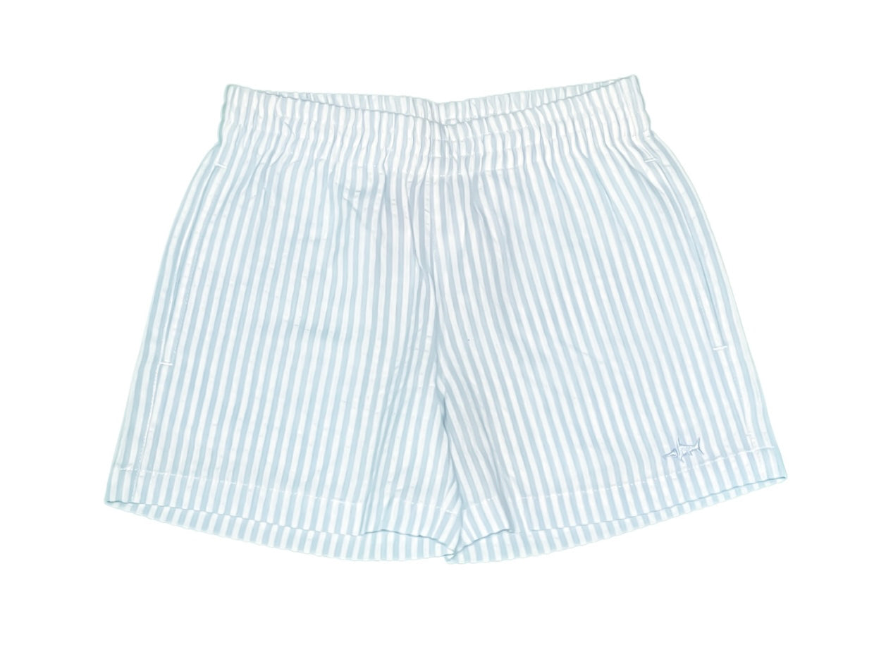 SBC: Naples Elastic Waist Shorts - Aqua Seersucker