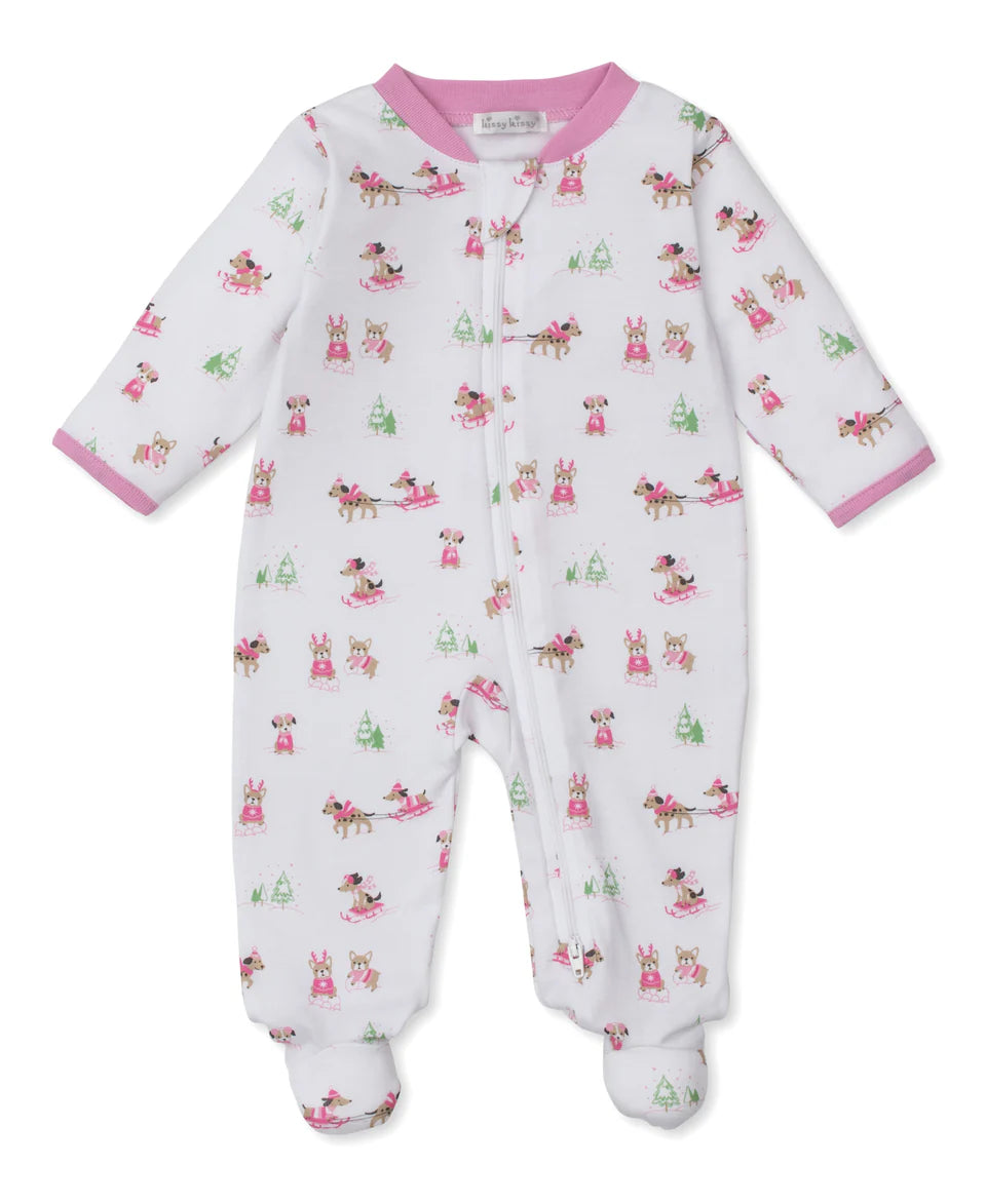 Kissy Kissy: Puppy's Sleigh Ride Fun Footie W/Zip - Pink